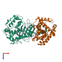 PDB entry 5xs2 coloured by chain, top view.