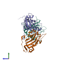 PDB entry 5xs4 coloured by chain, side view.