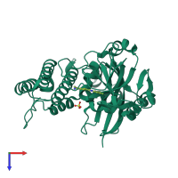 PDB entry 5xst coloured by chain, top view.