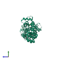 PDB entry 5xsz coloured by chain, side view.