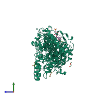 PDB entry 5xt4 coloured by chain, side view.