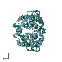 PDB entry 5xtj coloured by chain, side view.