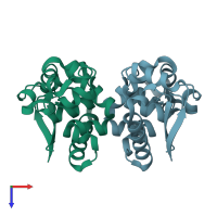 PDB entry 5xtj coloured by chain, top view.