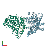 PDB entry 5xui coloured by chain, front view.