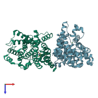 PDB entry 5xui coloured by chain, top view.