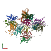 PDB entry 5xv4 coloured by chain, front view.