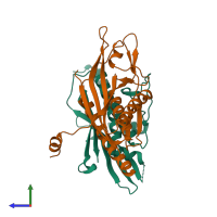 PDB entry 5xv6 coloured by chain, side view.