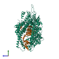 PDB entry 5xwy coloured by chain, side view.