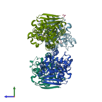 PDB entry 5xwz coloured by chain, side view.