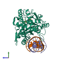 PDB entry 5xzb coloured by chain, side view.