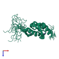 PDB entry 5y0u coloured by chain, ensemble of 20 models, top view.