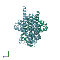 PDB entry 5y2o coloured by chain, side view.