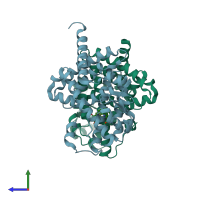 PDB entry 5y2t coloured by chain, side view.