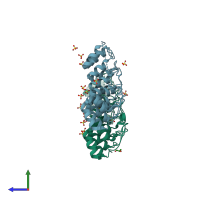 PDB entry 5y4e coloured by chain, side view.
