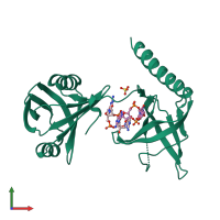 PDB entry 5y6f coloured by chain, front view.