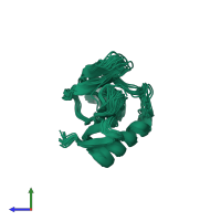 PDB entry 5y7l coloured by chain, ensemble of 20 models, side view.