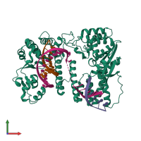 PDB entry 5y7q coloured by chain, front view.