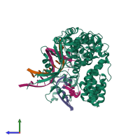PDB entry 5y7q coloured by chain, side view.