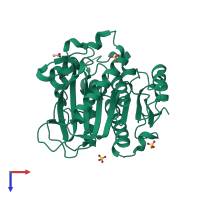 PDB entry 5yae coloured by chain, top view.