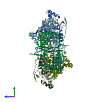 PDB entry 5yak coloured by chain, side view.