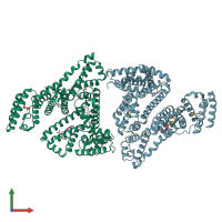 PDB entry 5yb1 coloured by chain, front view.