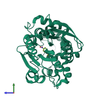 PDB entry 5yb5 coloured by chain, side view.