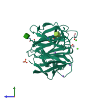 PDB entry 5yby coloured by chain, side view.