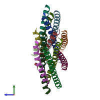 PDB entry 5yc0 coloured by chain, side view.