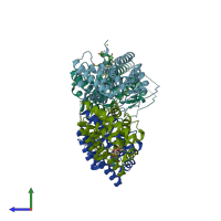 PDB entry 5yd6 coloured by chain, side view.