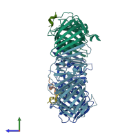 PDB entry 5yd8 coloured by chain, side view.