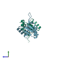 PDB entry 5ydf coloured by chain, side view.
