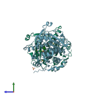 PDB entry 5ye7 coloured by chain, side view.