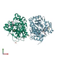 PDB entry 5yea coloured by chain, front view.