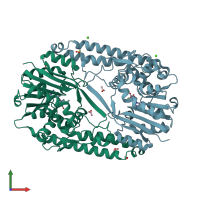 PDB entry 5yf0 coloured by chain, front view.