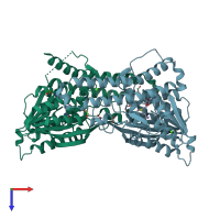 PDB entry 5yf0 coloured by chain, top view.