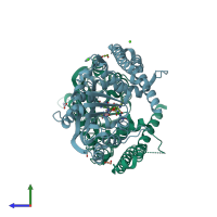 PDB entry 5yf1 coloured by chain, side view.