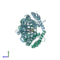 PDB entry 5yf2 coloured by chain, side view.