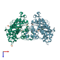 PDB entry 5yf9 coloured by chain, top view.