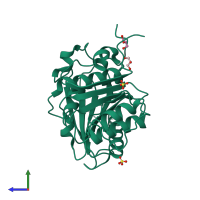 PDB entry 5yfe coloured by chain, side view.