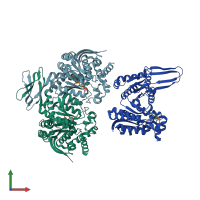 PDB entry 5yfm coloured by chain, front view.