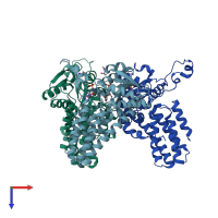 PDB entry 5yfu coloured by chain, top view.