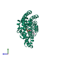 PDB entry 5ygi coloured by chain, side view.