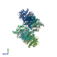 PDB entry 5ygk coloured by chain, side view.