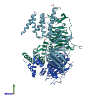 PDB entry 5yje coloured by chain, side view.