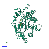 PDB entry 5ykp coloured by chain, side view.