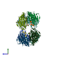 PDB entry 5yms coloured by chain, side view.