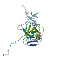 PDB entry 5ype coloured by chain, side view.
