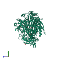 PDB entry 5yq2 coloured by chain, side view.