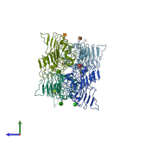 PDB entry 5yq5 coloured by chain, side view.