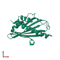 PDB entry 5yqi coloured by chain, front view.